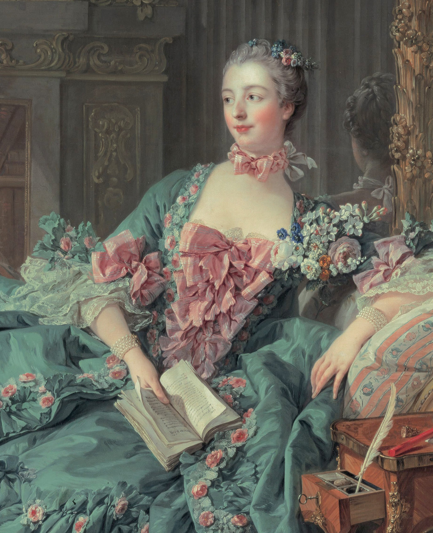 madame de pompadour icono del rococo usando vestido con muchos lazos en la cotilla • Qué se usaba antes del corsé