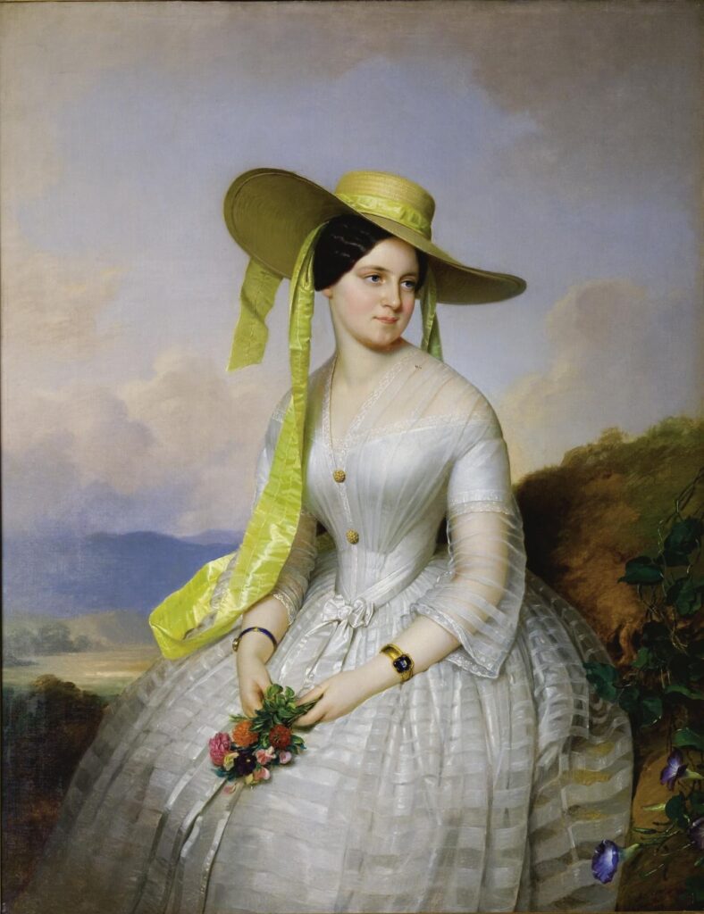 retrato de una dama con sombrero por Anton Einsle 1850 • Cuándo surge el corsé